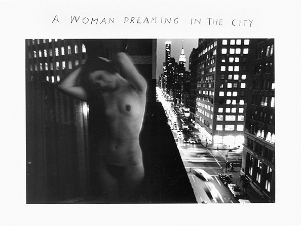 Duane Michals, "A Woman Dreaming in the City" (1968). 8 x 10 silver gelatin photograph