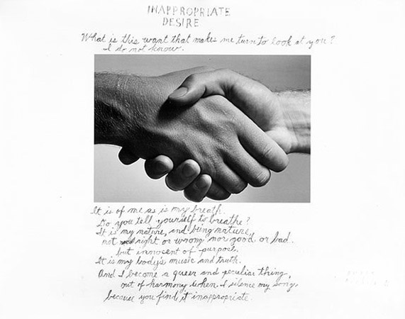 Duane Michals, "Inappropriate Desire" (1986). 11 x 14 silver gelatin photograph with hand applied text