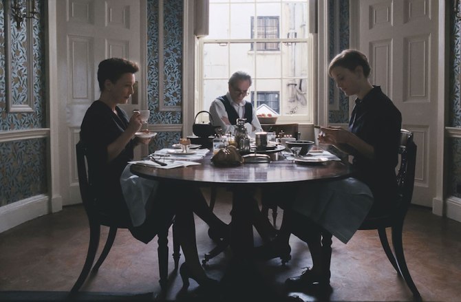 Reynolds (Daniel Day-Lewis), Alma (Vicky Krieps) and Cyril (Lesley Manville) in Phantom Thread (2017). Courtesy Focus Features.